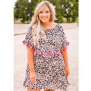 NWOT Boutique Leopard Print Tassel Dress